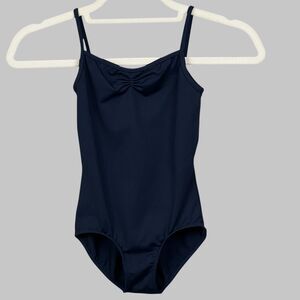 Bloch Navy Ballet Dance Leotard Girls 6X/7 Pinch Front & Back Full Front Lining